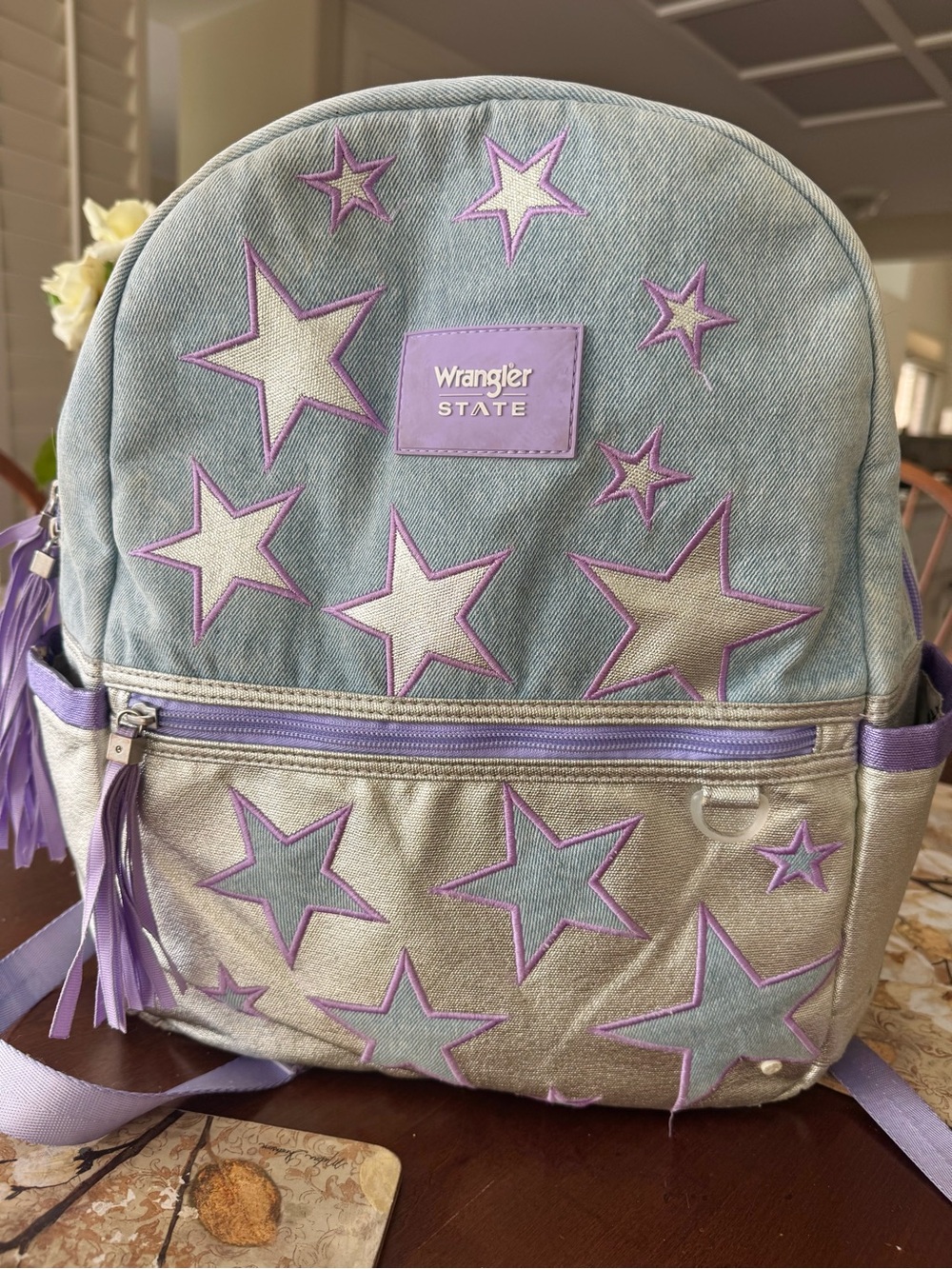 STATE Wrangler Kids Lavender & Silver Star Denim Backpack